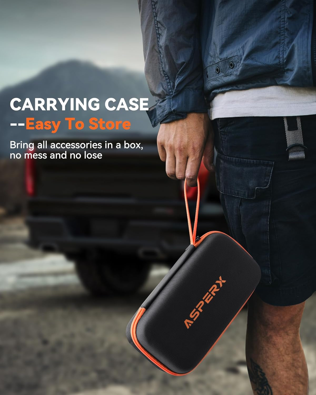 Tire Inflator Portable Air Compressor- 160PSI & 10000Mah Portable Air Pump with Carrying Case, LCD Display & LED Light, 3X Fast Inflation for Car, Bike, Motorcycle, Balls and More(Orange)